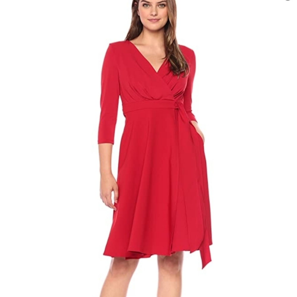 Sangria Wrap dress tie back v-neck cherry red